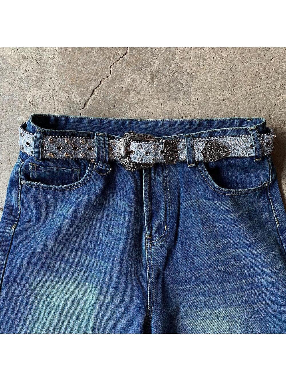 Cyber Y2k 2000s style rhinestone crystal grunge silver punk belt. Cool grunge/pu - Picture 2 of 8